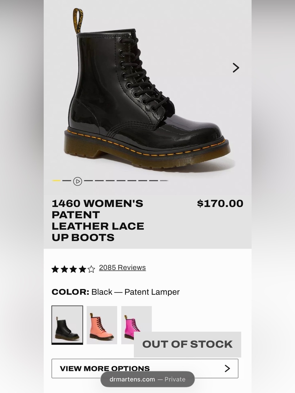Dr. Martens 1460 Black Patent Lace-Up Boots - Picture 9 of 9